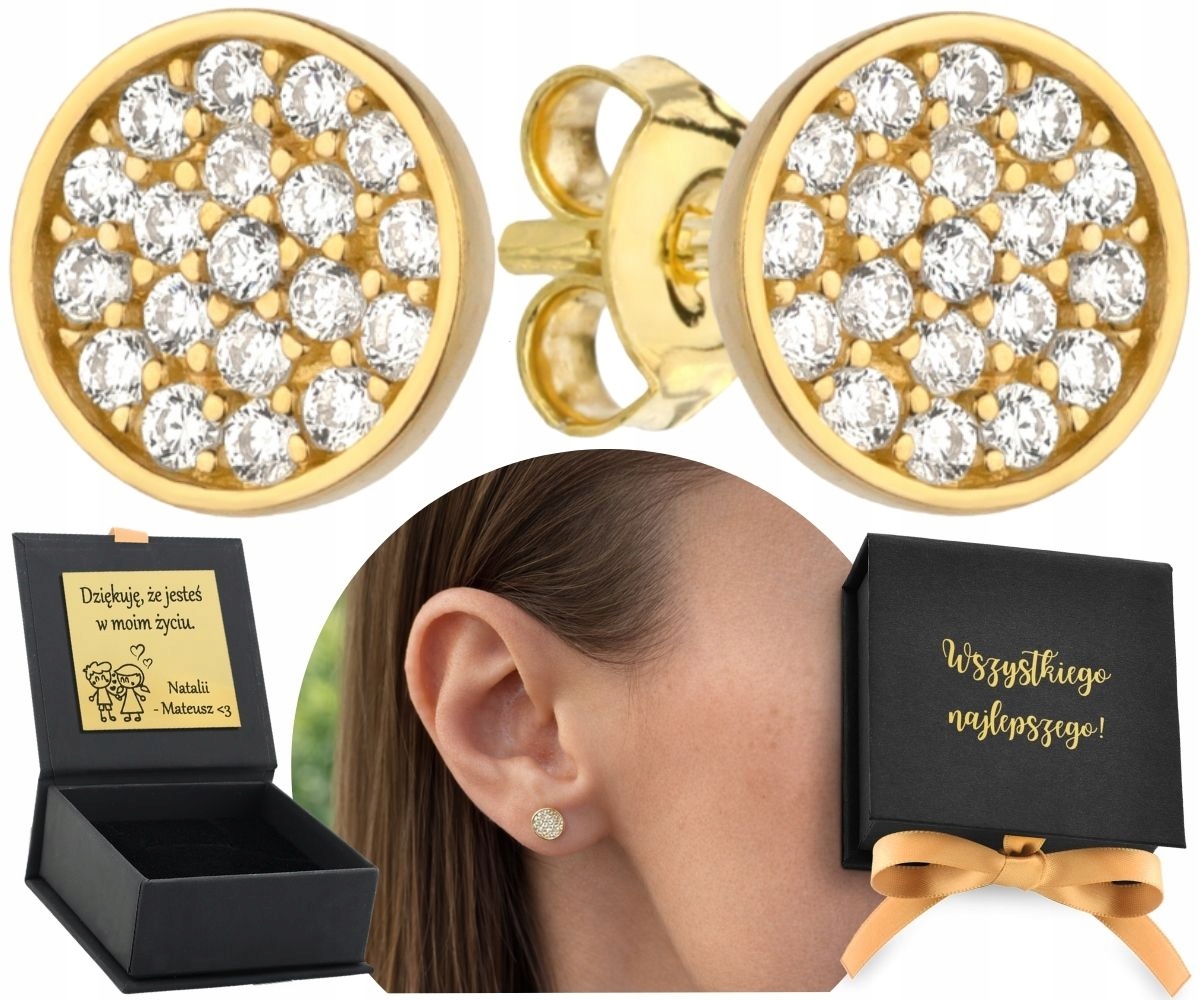 Zlaté Náušnice Malé Kulaté Kolečka Zirkony jako Dárek Tyčinky 585 Gravírování