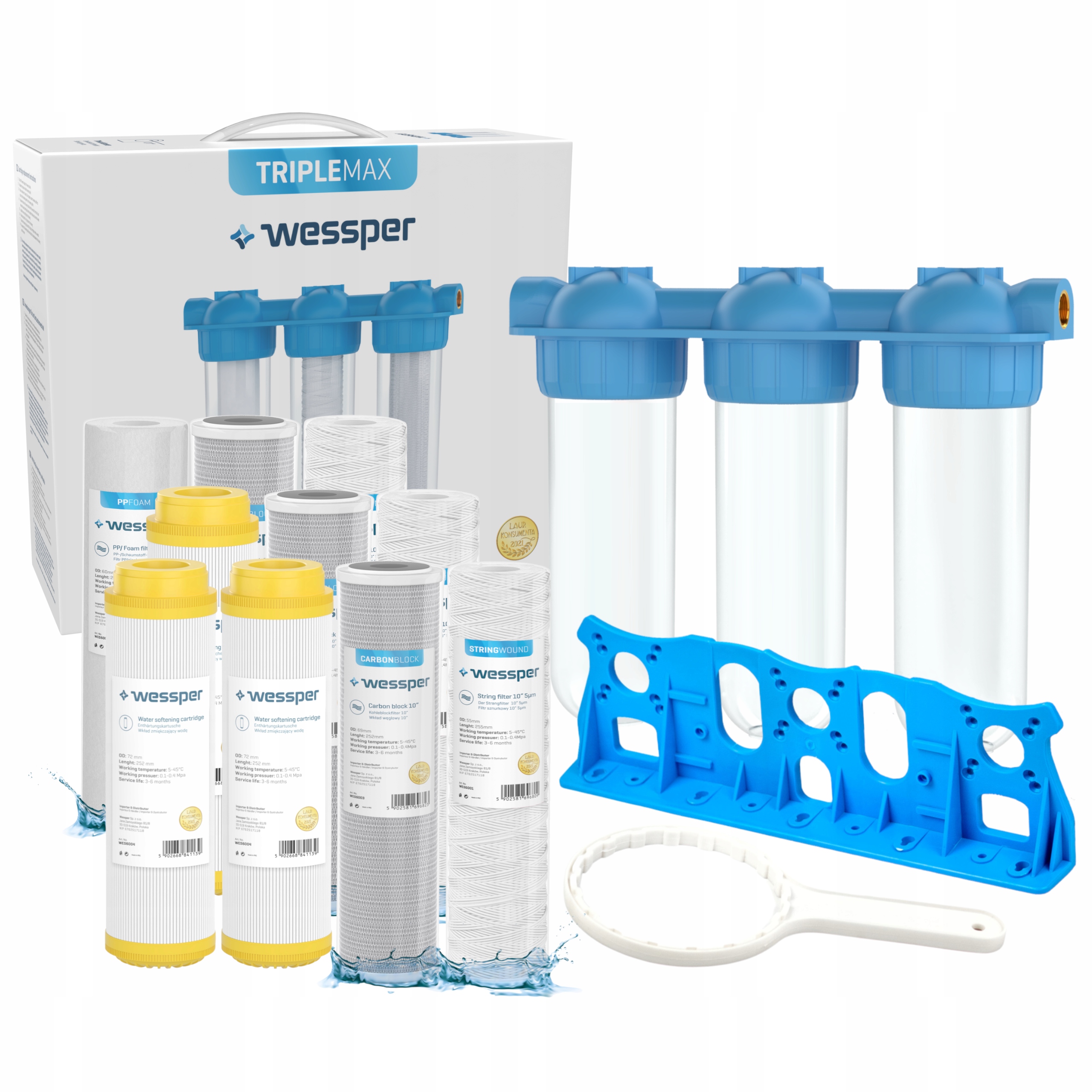 Filtr vody pro celý dům, 3stupňový průtokový změkčovač 1" 10x náplň