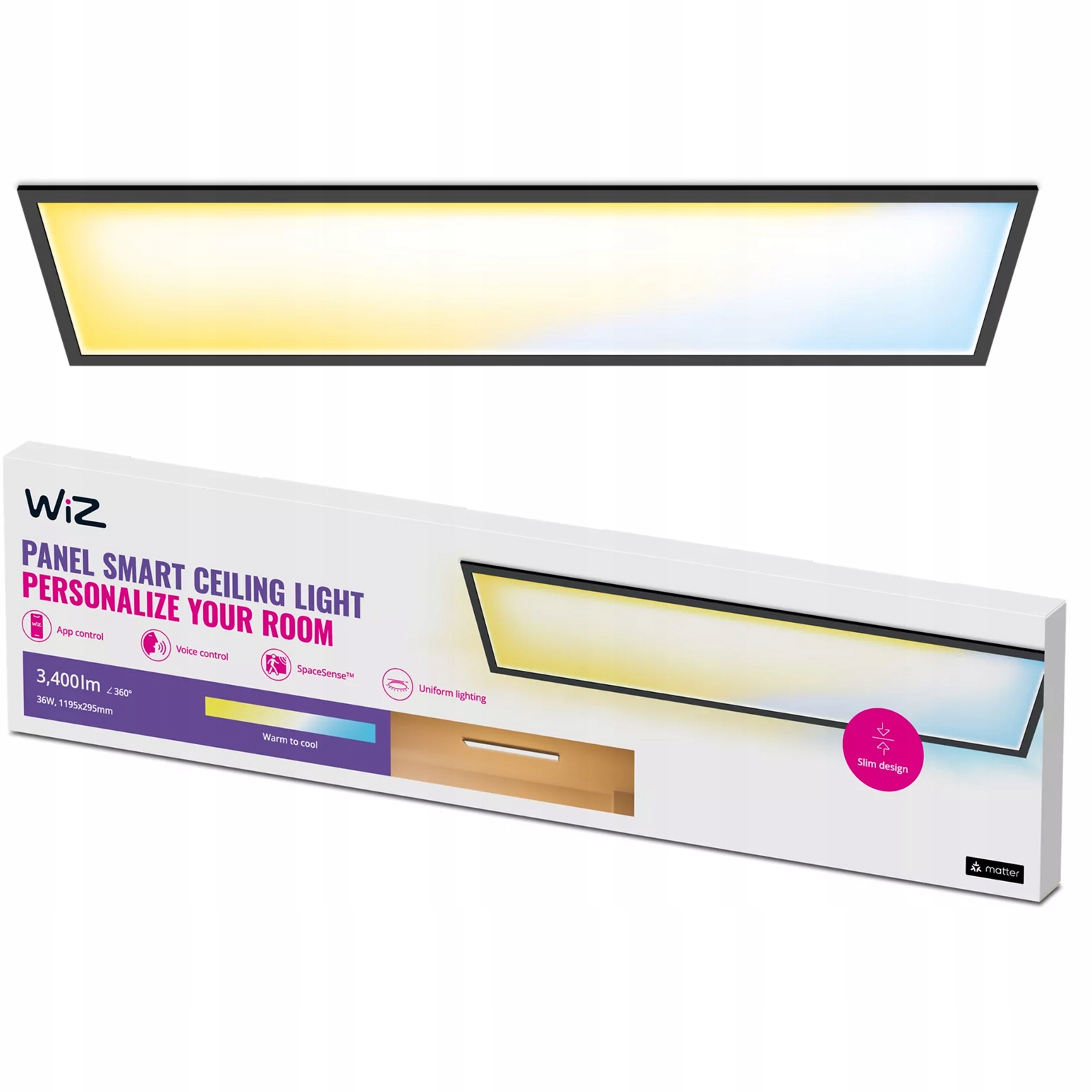 Led nástenný panel 120x30 Stropná lampa Kaseton 36W čierna Smart WiFi WiZ