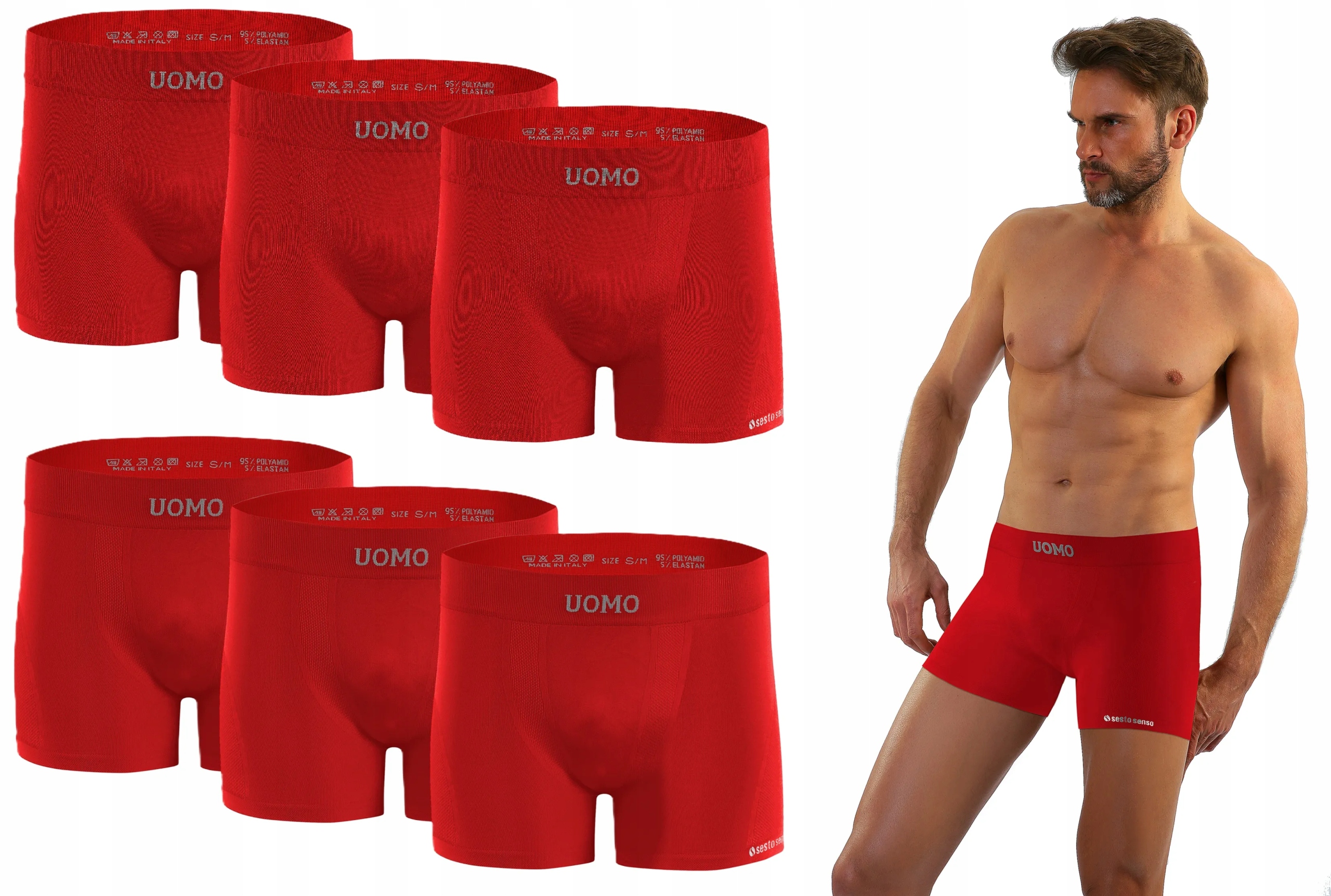 Sesto Senso 6-pack bezešvých boxerek BM07 Pánské přiléhavé červené S/m