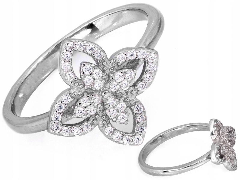 Dámský stříbrný prstýnek 925 s krystaly, lesklý květ, velikost 15