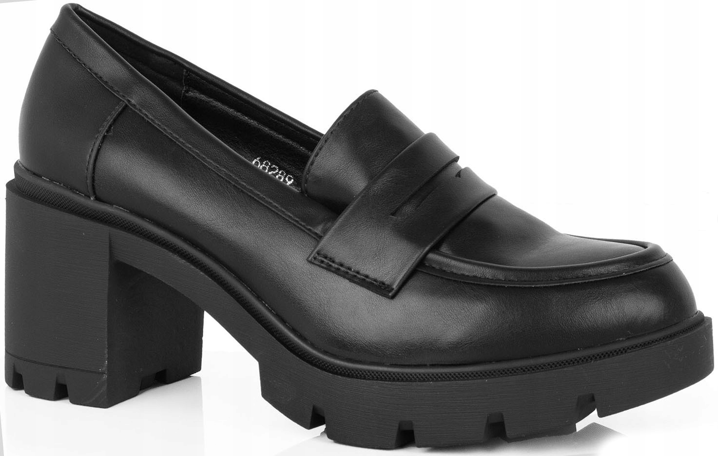 8954 Czarne Półbuty Skórzane Na Obcasie Na Słupku 39