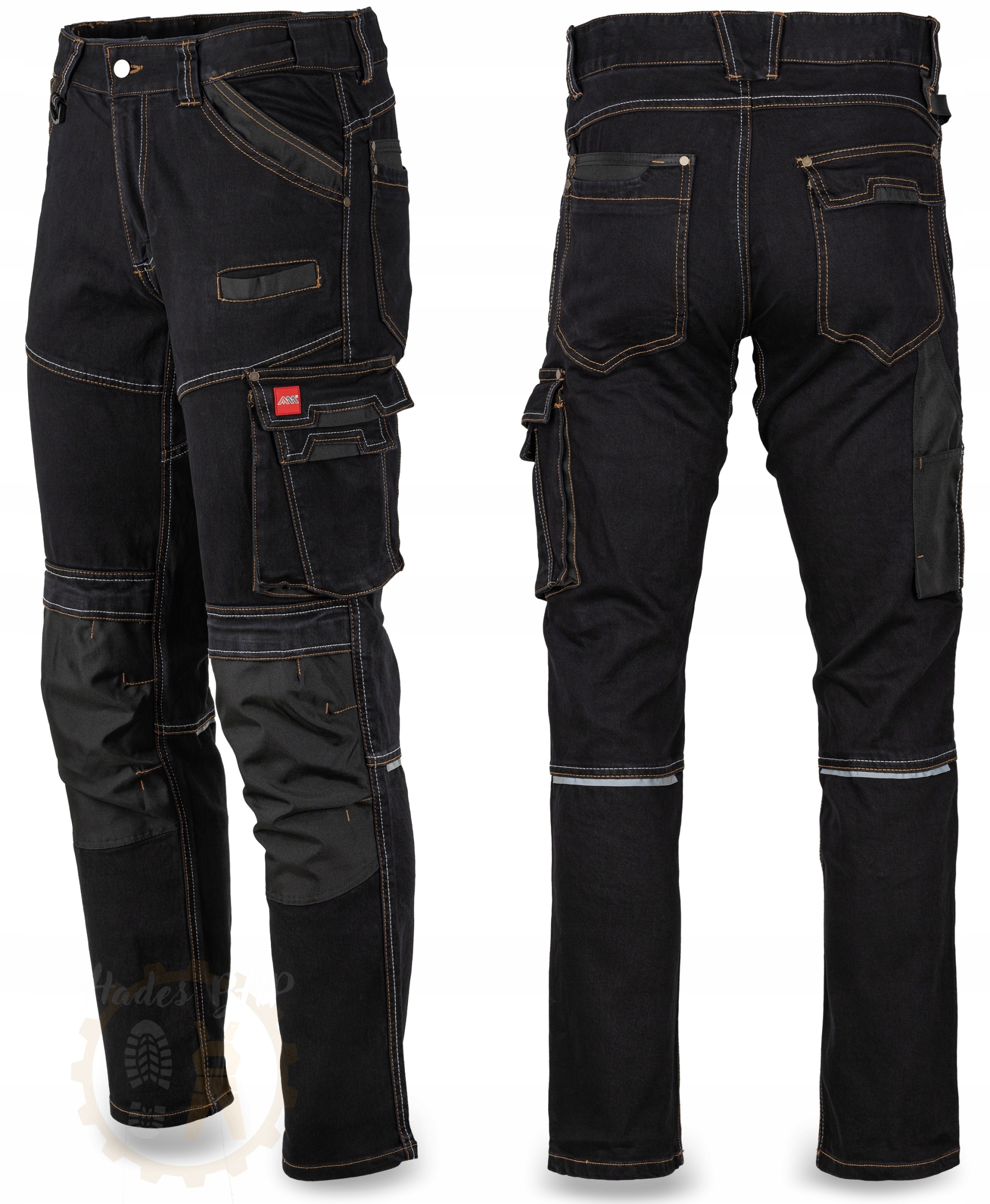 Pracovní Kalhoty Do Pasu Jeans Stretch Elastické Slim Silné Černé 48 M