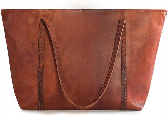 Kožená Dámská Taška na zip, velká vintage shopperka na dokumenty, notebook