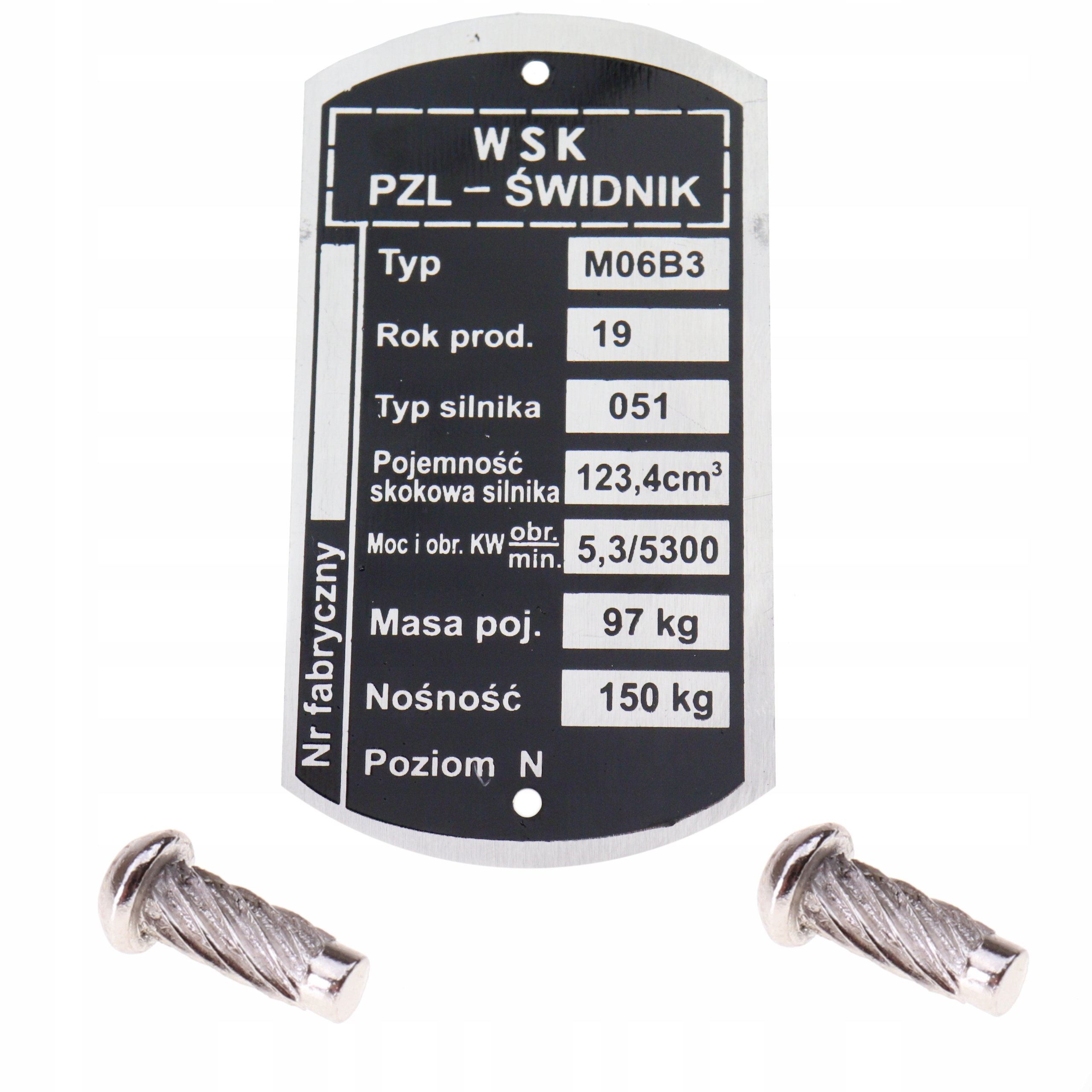 Табличка WSK PZL Свидник M06 B3 заклепка