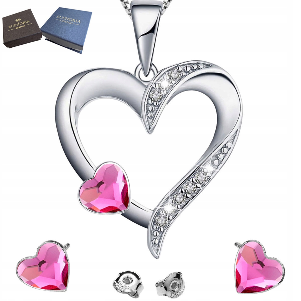 Sada stříbrných šperků 925 s zirkony Srdce Krásná sada pro maminku