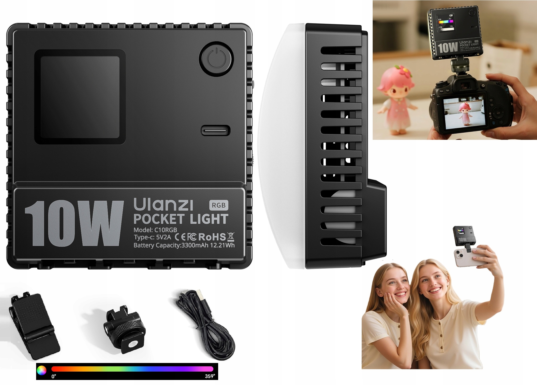 Led lampa 10W Ulanzi C10RGB Rgb Video 1800K-9000K Fotoaparát Telefon Kamera