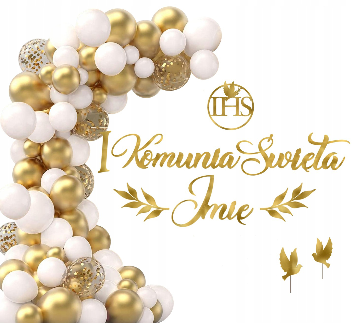 GIRLANDA Balony KOMUNIA Św. DEKORACJE baner + IMIĘ PIKERY