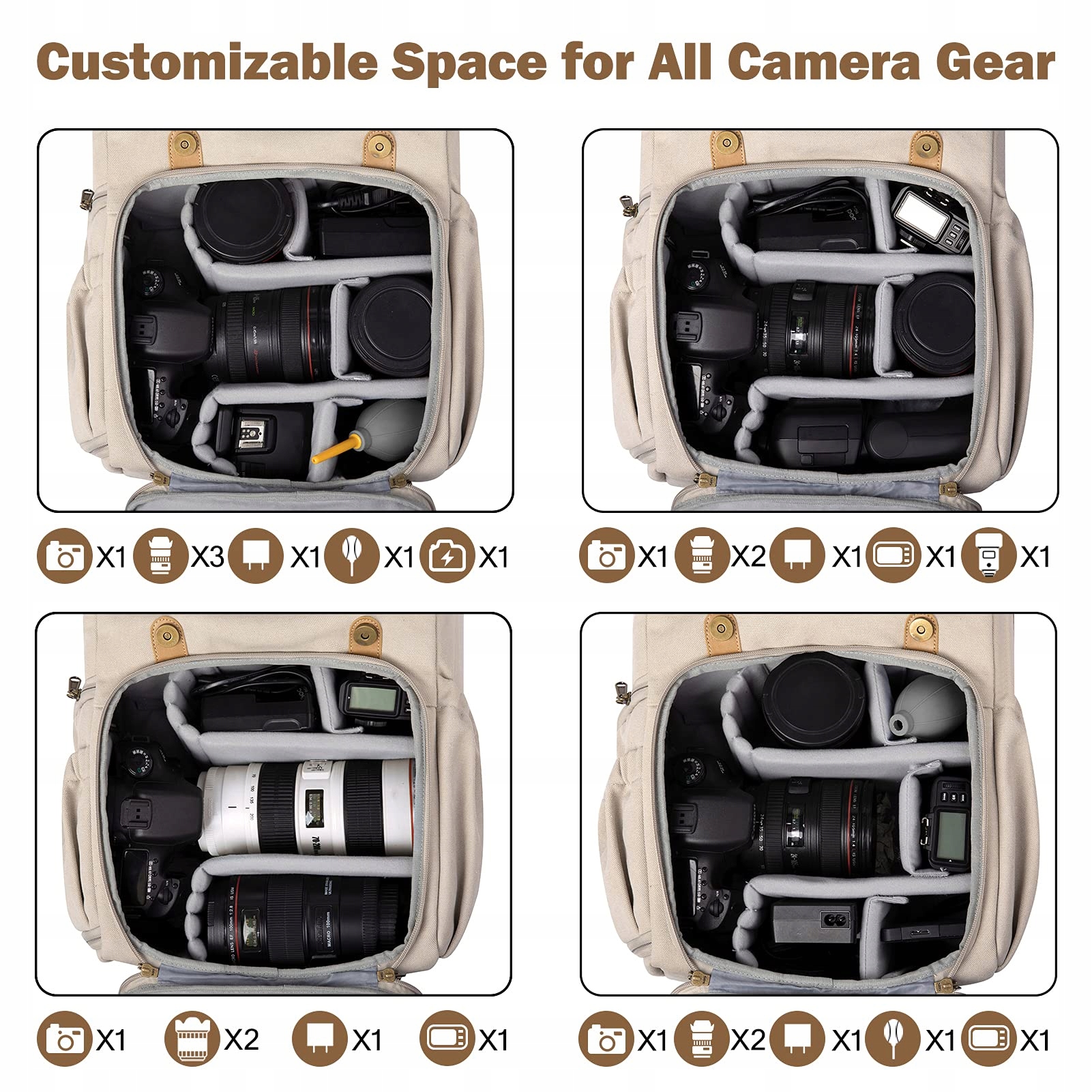 BAGSMART Plecak Na Aparat DSLR Canvas Wodoodporny Na Laptop 15 Cal Stativ — miniatura 3