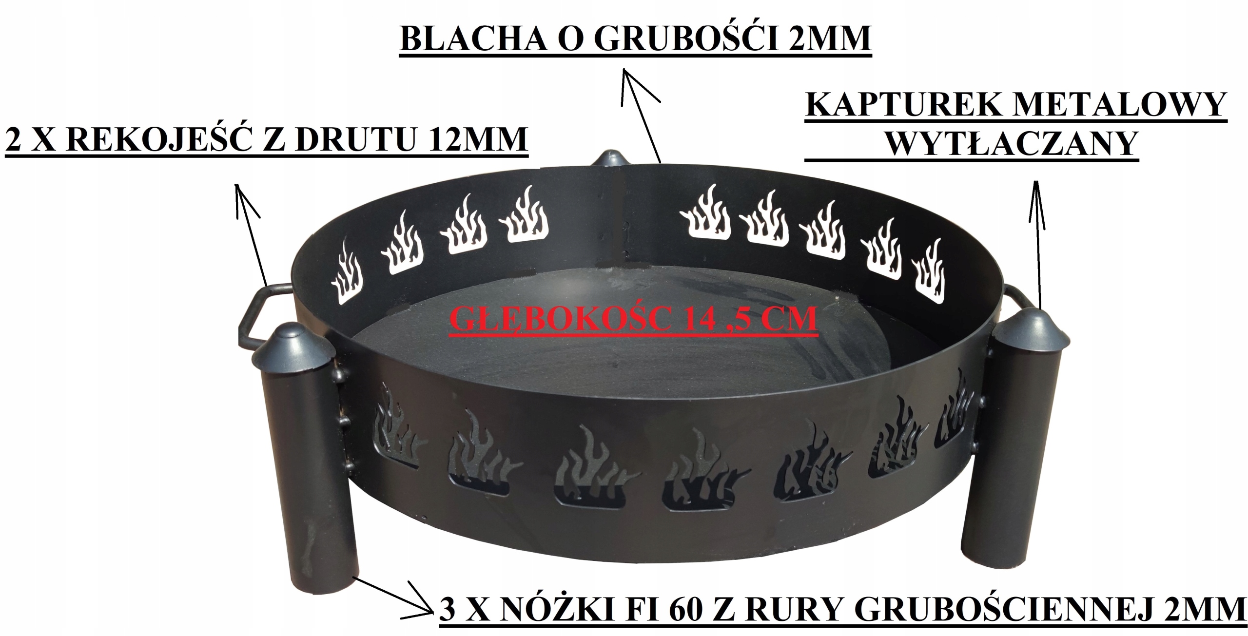 PALENISKO 70CM OGRODOWE GŁĘBOKIE 14,5 CM OGNISKO