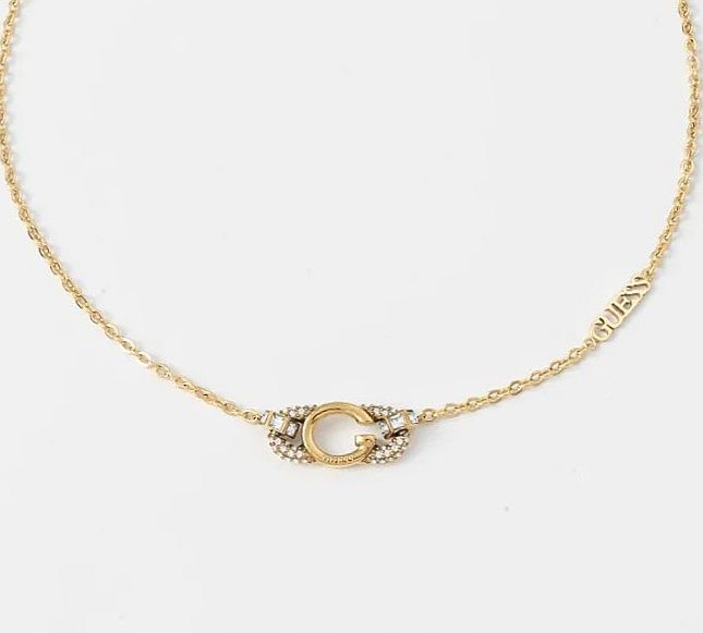 Elegantní Dámský Řetízek Guess Oh My G Zlatý S Krystalky Logo Set