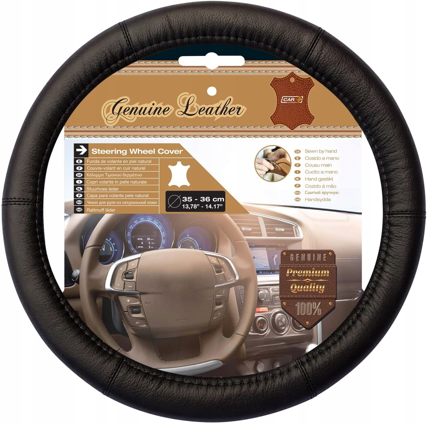 POKROWIEC KIEROWNICY 35-36CM SKÓRA RĘCZNIE SZYTA