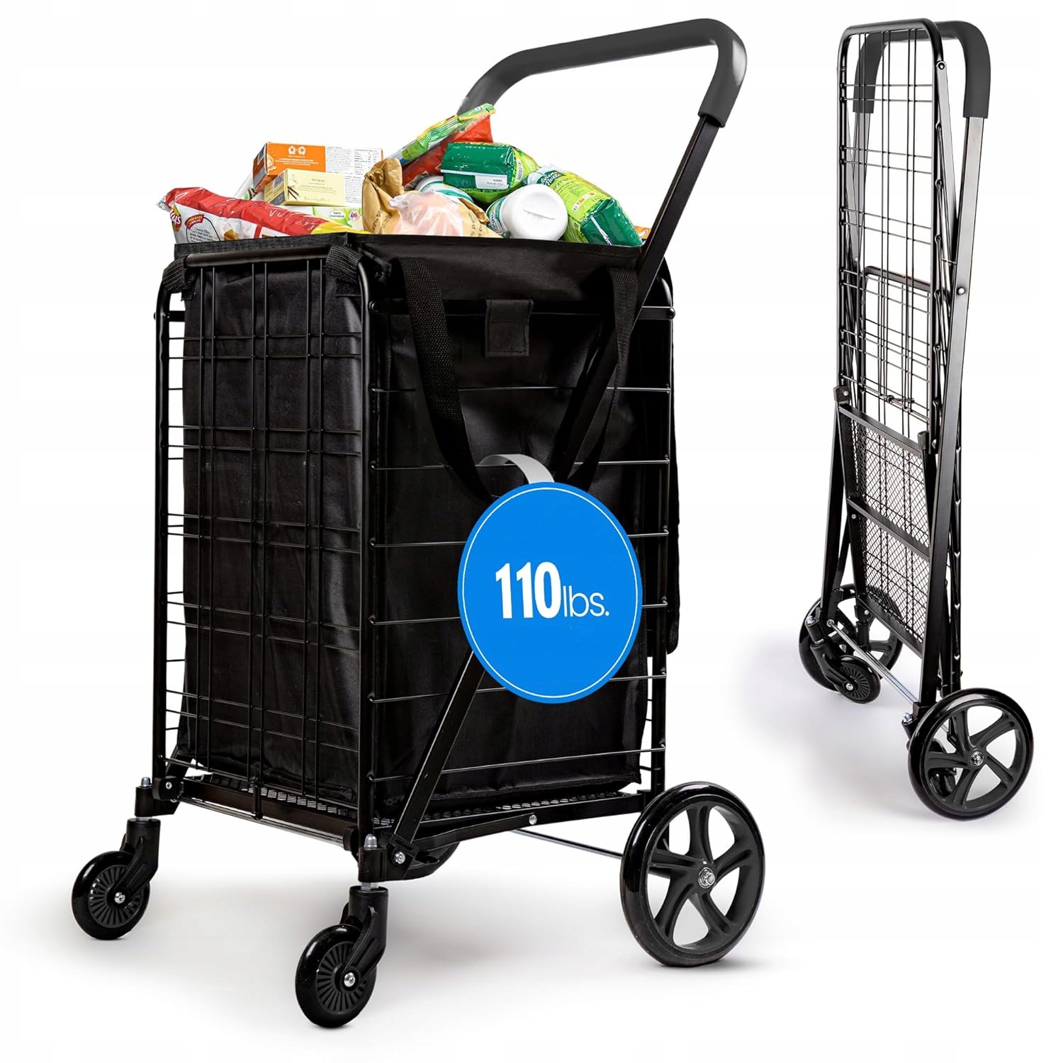 Skládací Nákupní Vozík, Nosnost 50 Kg, Velká Kompaktní Taška Na Kolečkách