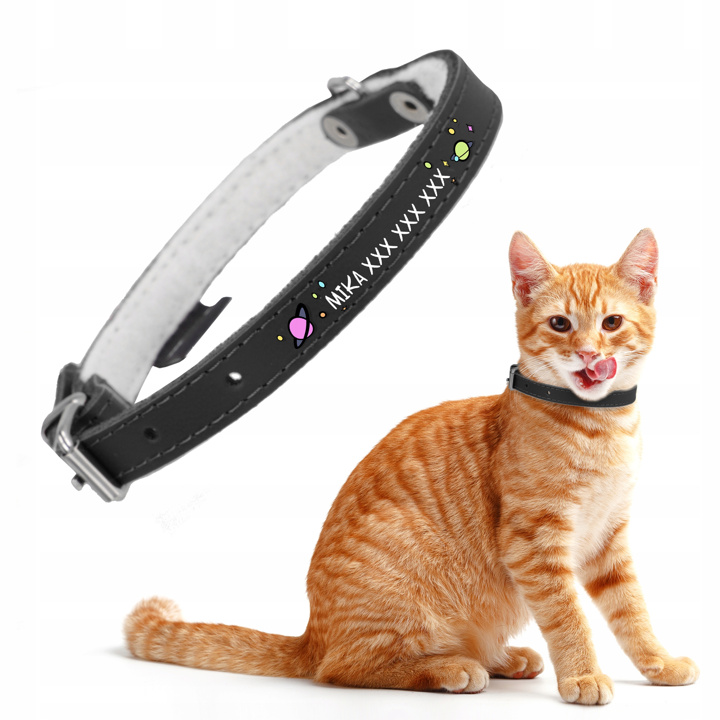 

Skórzana Obroża Czarna Imię Telefon 32 cm