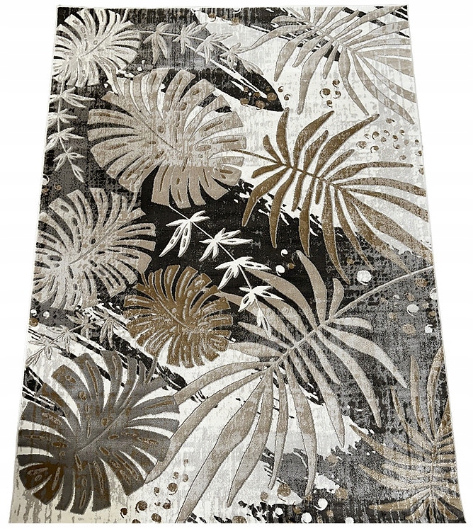 Koberec 140x190 Béžový Moderný Do Obývačky Spálne Listy Módna Kvalita