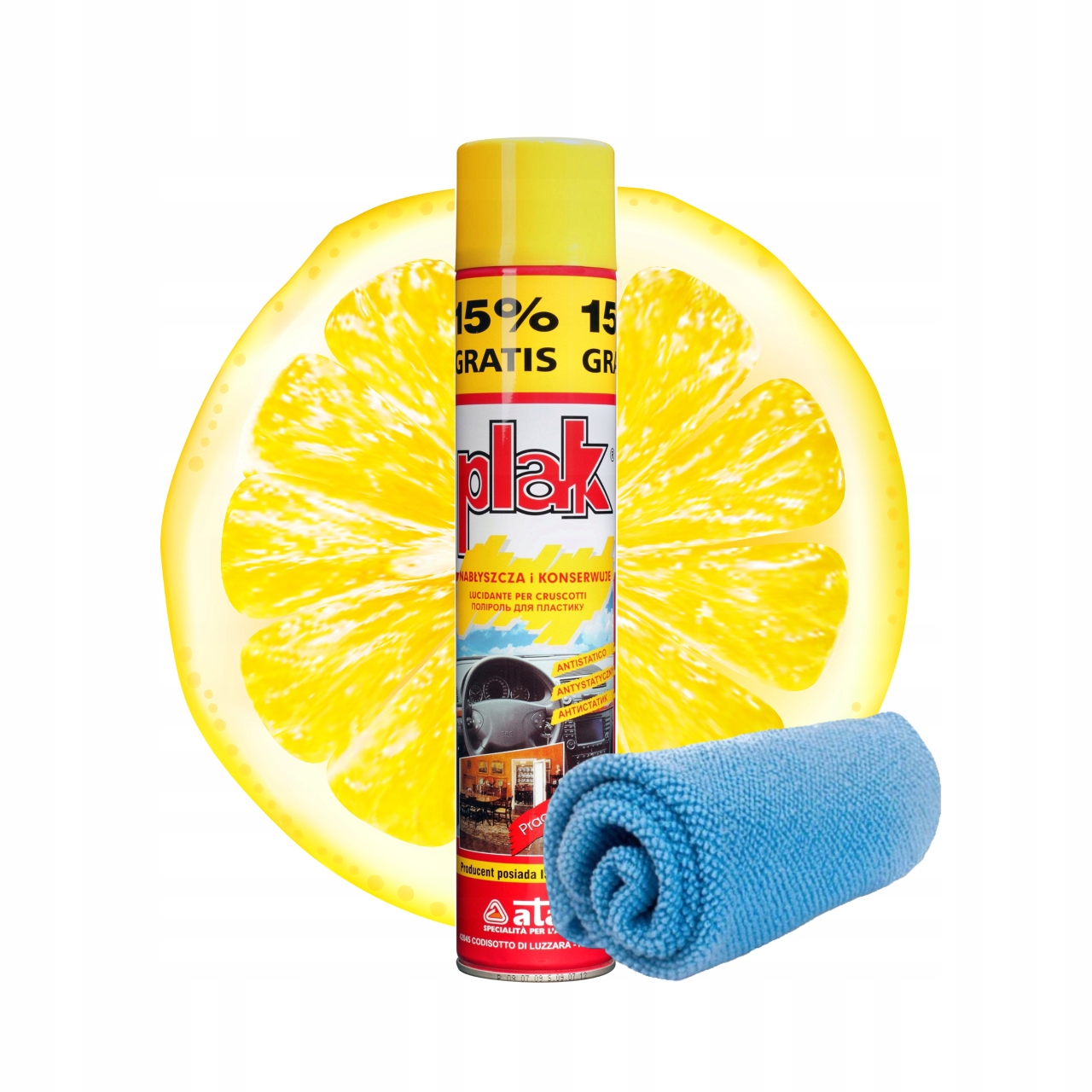 Plak Cytryna 750ml do czyszczenia kokpitu plastików Ściereczka