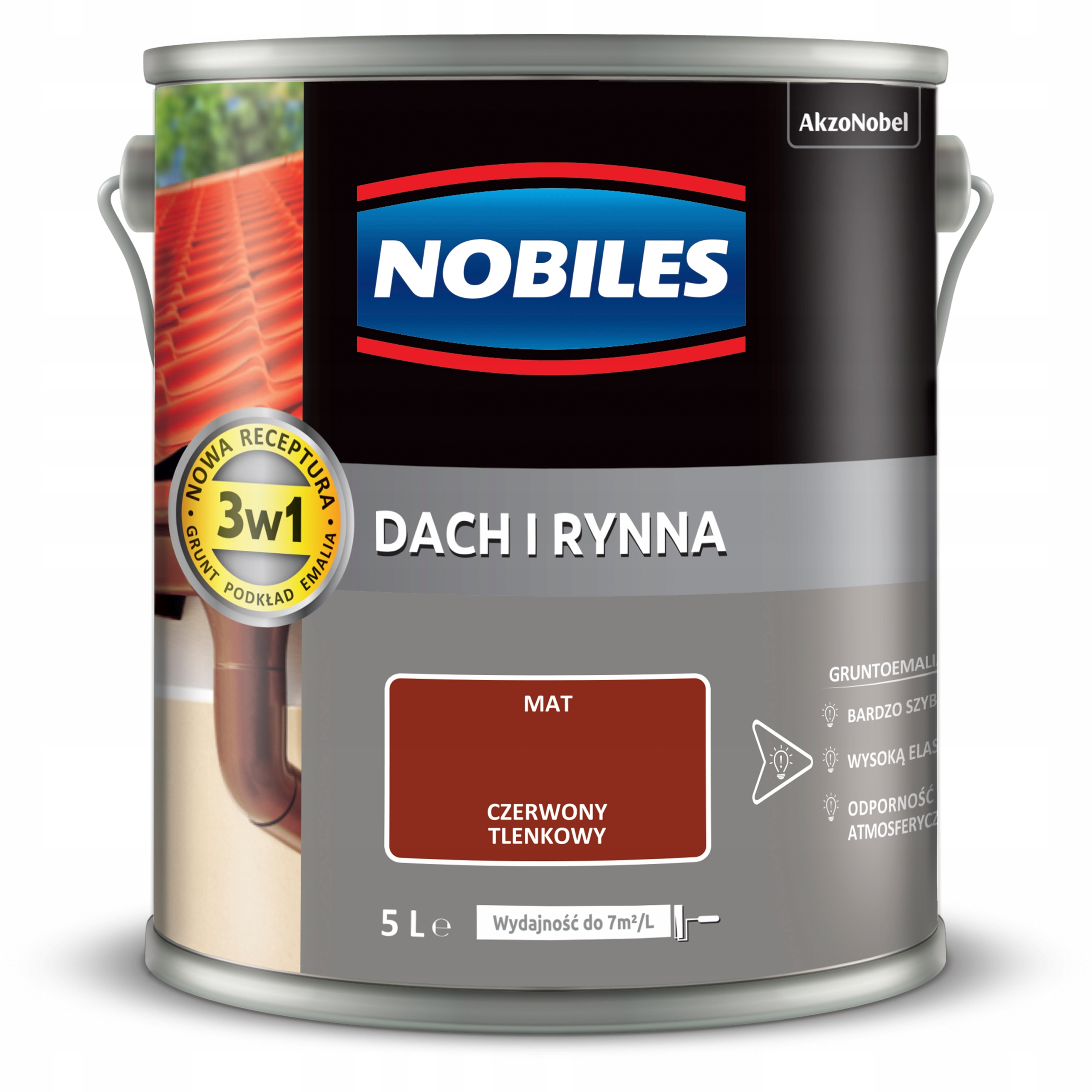 Nobiles Dach I Rynna 5L Czerwony Tlenkowy Farba Na Dach, Blachę Ocynkowaną