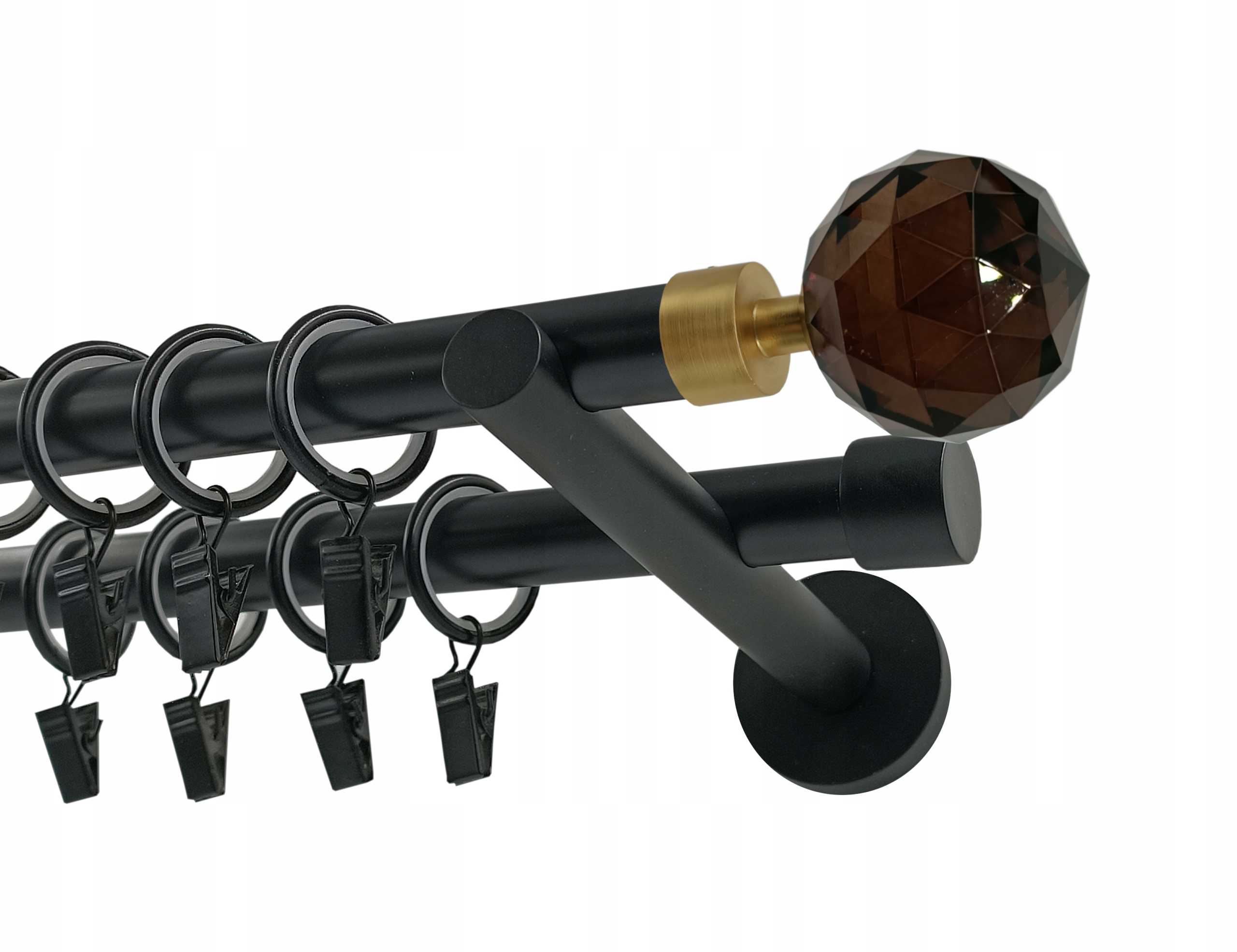 Garnýž dvojitá Kovová 19+19 mm Kula Crystal Brown 320 cm