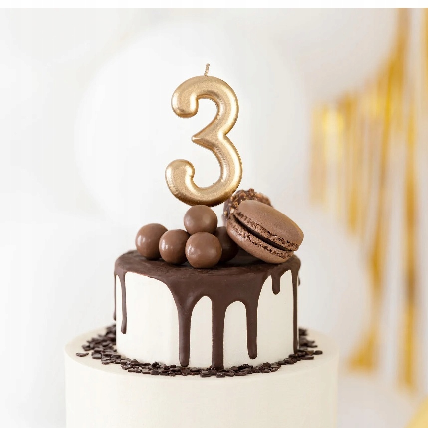 ŚWIECZKA CYFRA cyferka 3 trzy złota TORT URODZINY Marka PartyPal