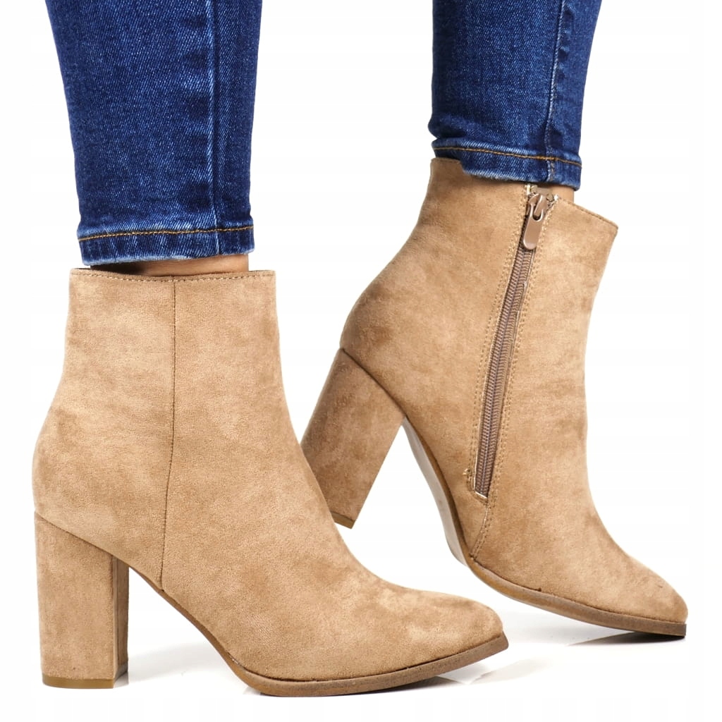 iButy Kotníkové Boty Na Sloupku Khaki Béžové Semišové Módní