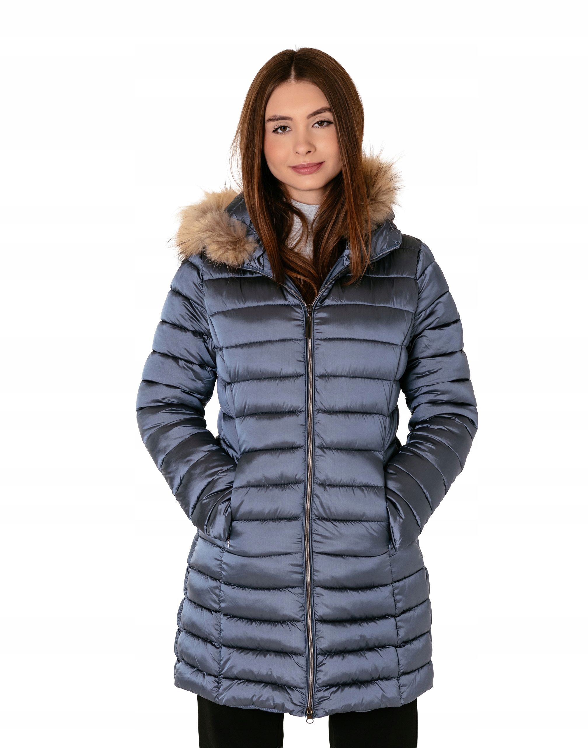 Teplá a zateplená dlouhá dámská péřová bunda pro zimu 1322-01 48