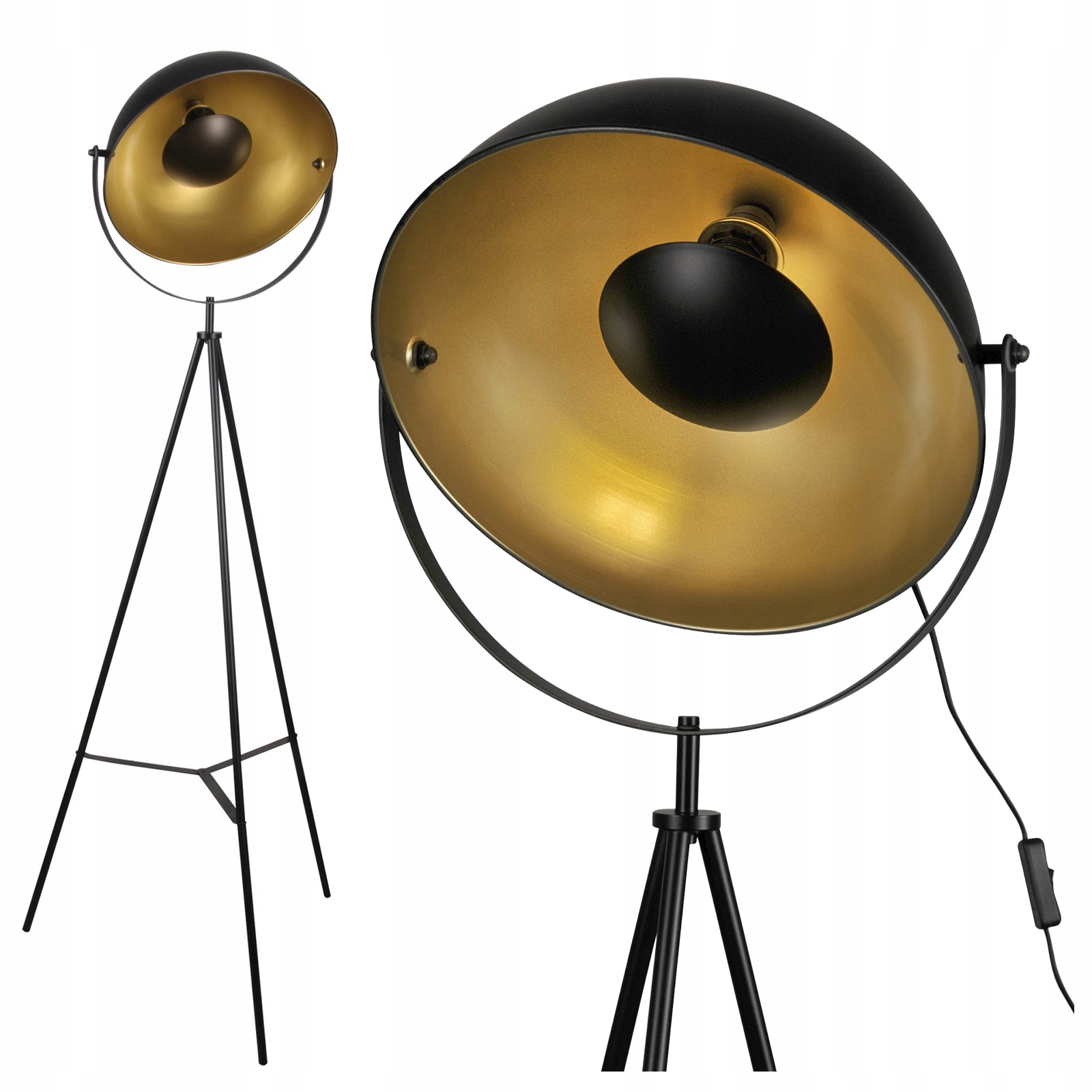 Lampa Podlahová Stojacia lampa E27 Čierna Zlatá Matylda Sanico Goldlux