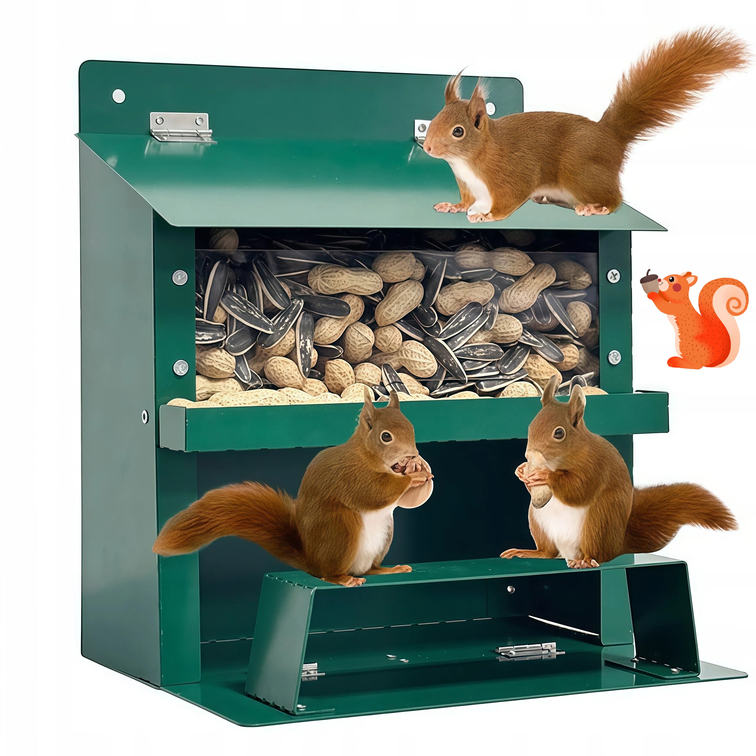 Levně Podavač Pro Zvířata 22.5X18.5X23 CM Kovový S Klapkou, Zelený, Pro Zahradu