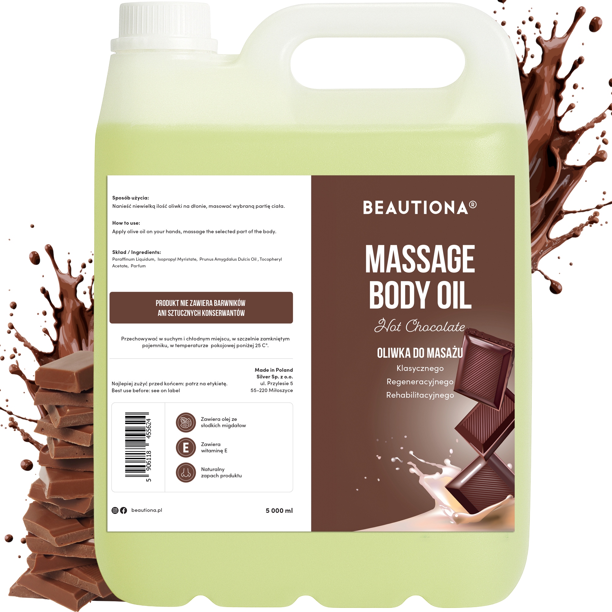 Olivový Olej Na Masáž Těla Obličeje Čokoláda Hydratační, Relaxační, 5 L