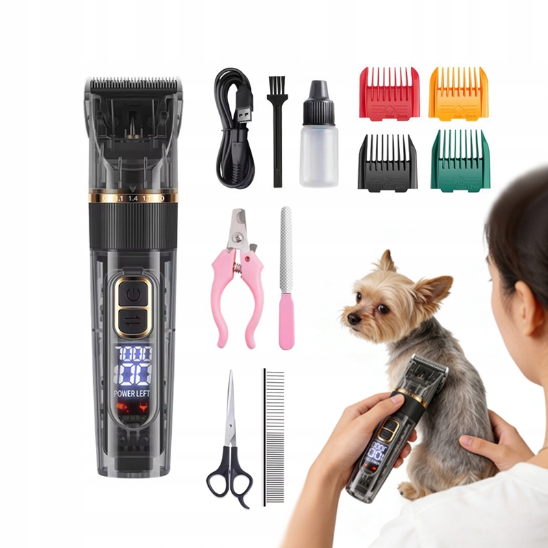 Levně Profesionální strojek na stříhání psů – tichý zastřihovač pro psy 12v1