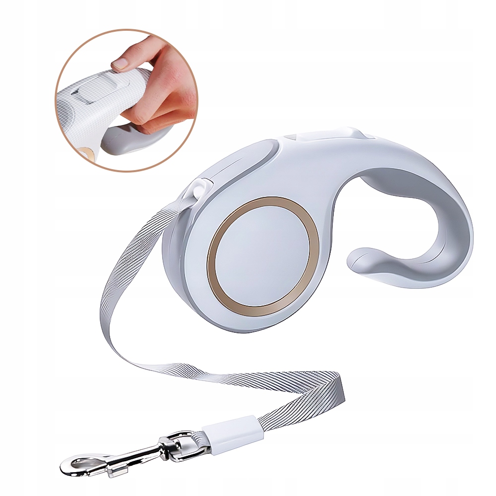 Levně Vodítko Silná Pro Velkého Psa 5M Automatová Rolovací Páska Zámek Bílý Odblok