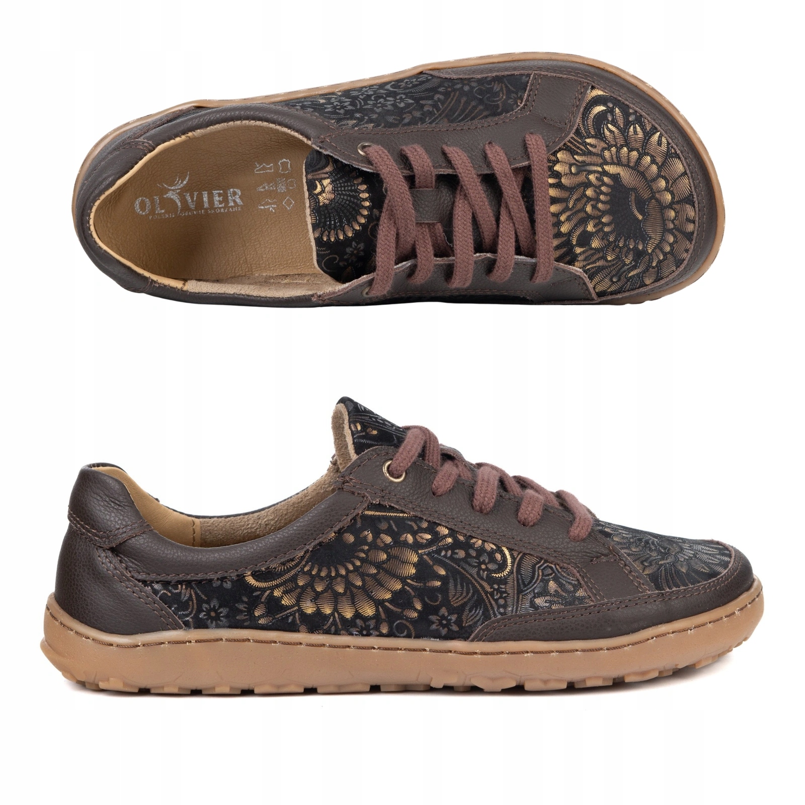 Dámské boty Barefoot Olivier 106MP kožené hnědé květy 37