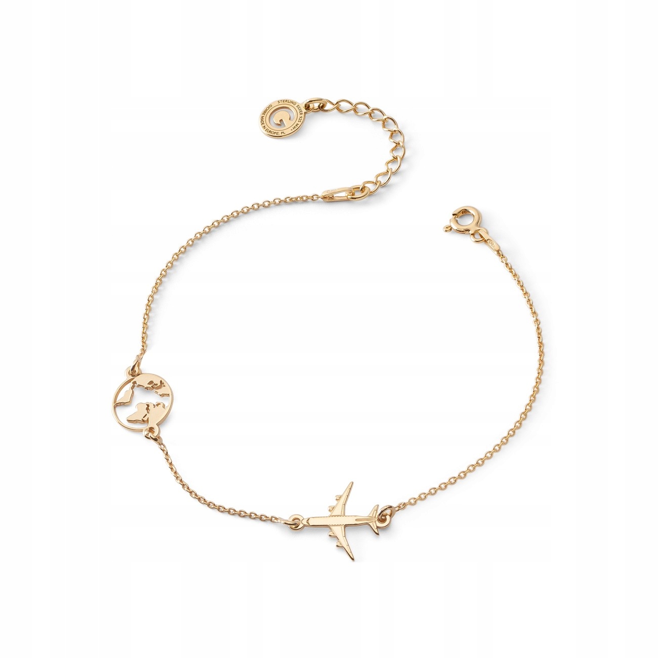 Bransoletka Damska Srebrna Samolot Podróże Srebro 925 Złota 18K Giorre