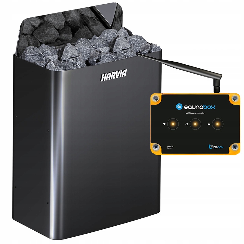 Saunová pec Harvia The Wall SW45E Black steel 4.5 kW SaunaBox Pro