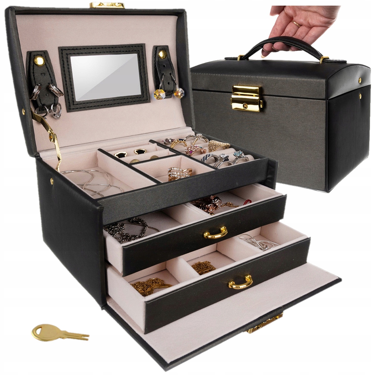 

Szkatułka Kasetka Kuferek na Biżuterię Lusterko