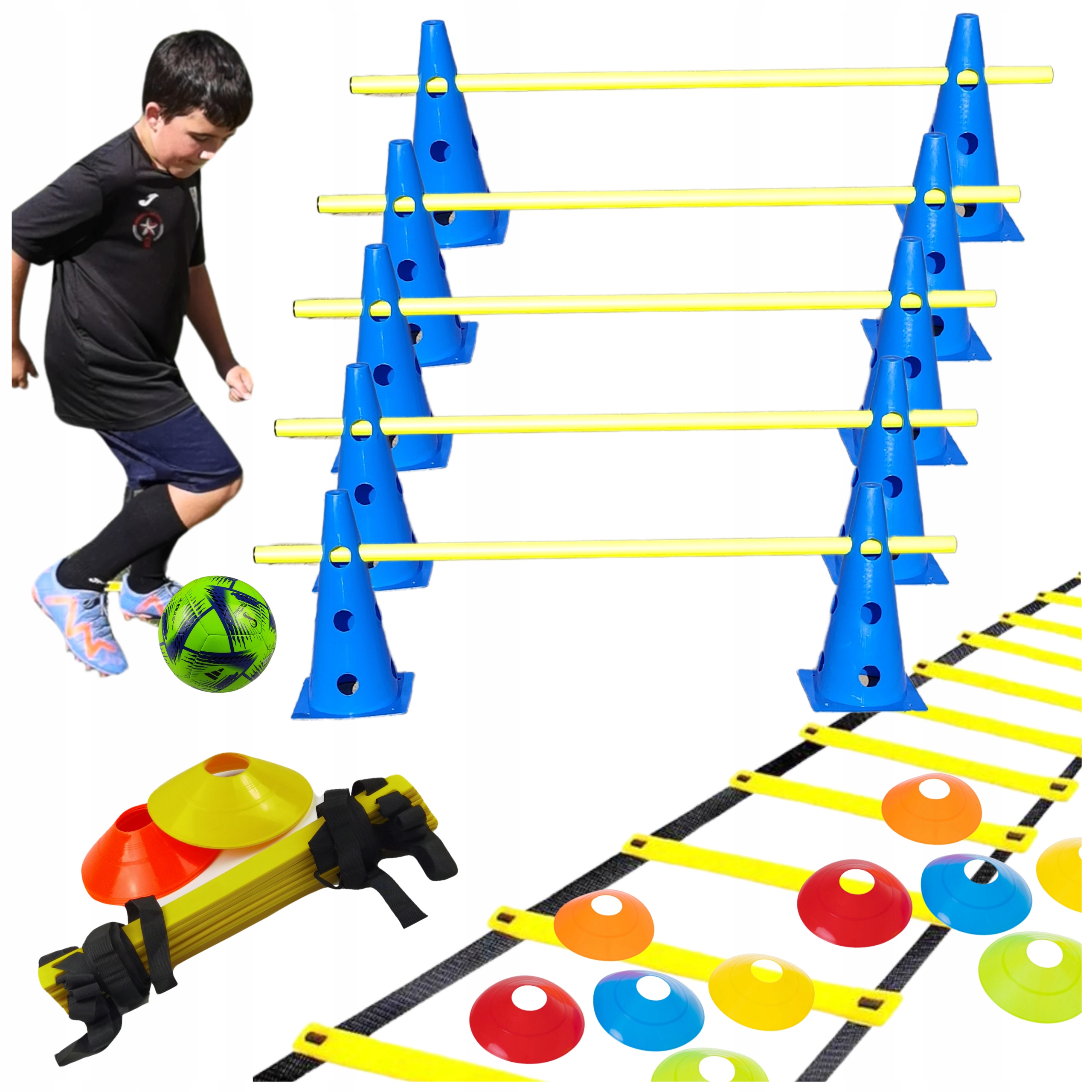 Zestaw 27 elementów Treningowy 10 pachołków 5 tyczek Piłkarza Piłkarski
