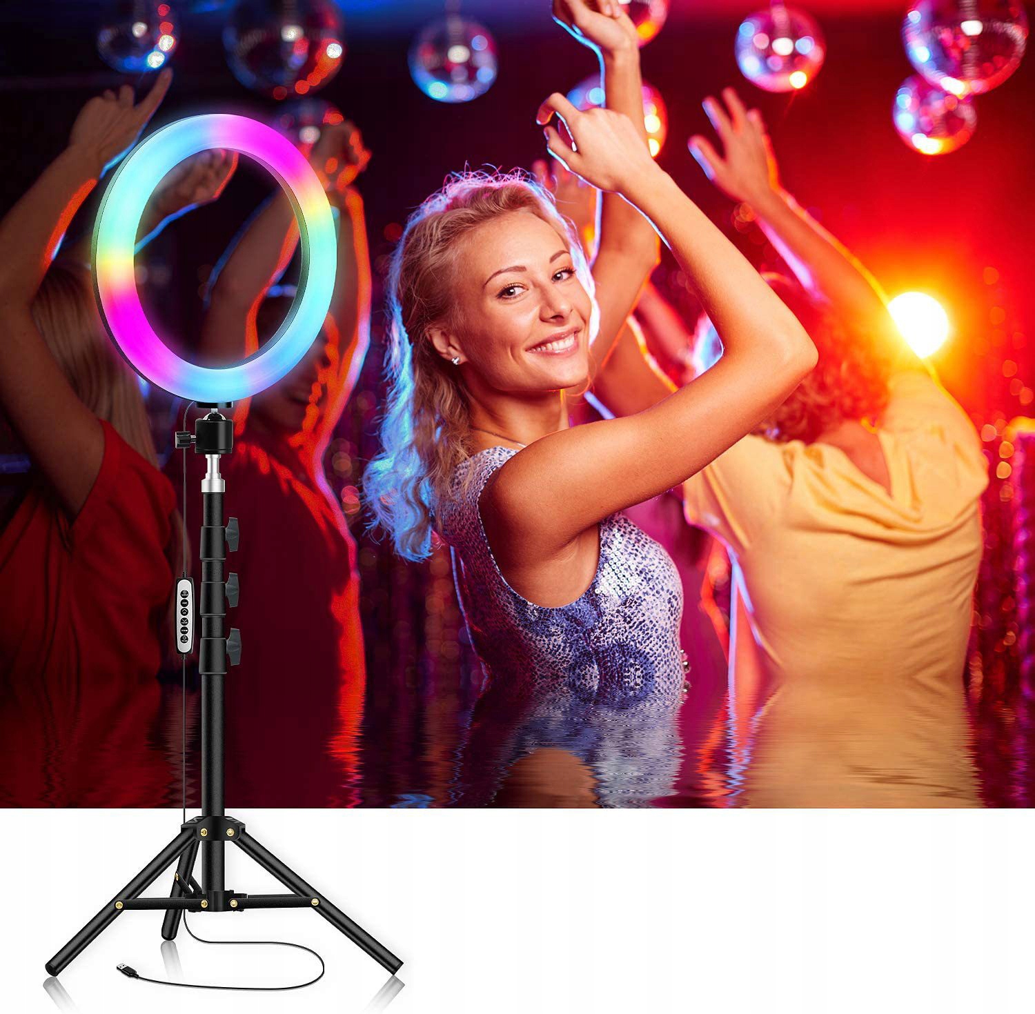 LAMPA PIERŚCIENIOWA RING LED RGB ZE STATYWEM 220CM Model lampa pierścieniowa 30cm ring led