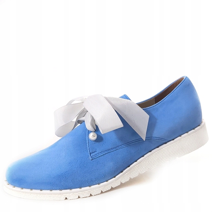 Dámské polobotky s mašličkou Venetti Přírodní Kůže modré 1321