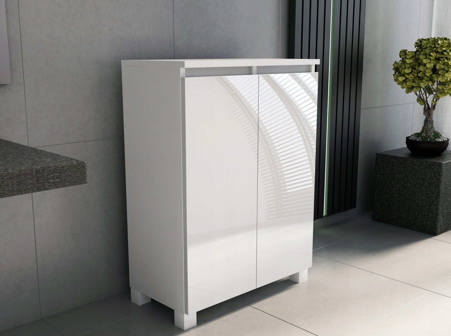 KOMODA ŁAZIENKOWA z koszem i półkami biały poł 60 Marka Fargo