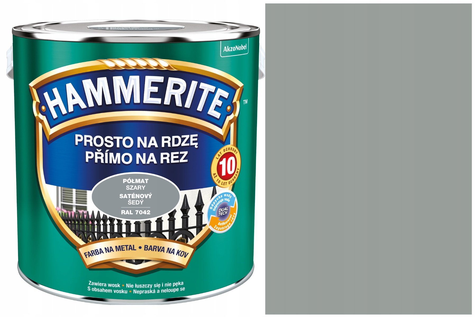 Wydajna Farba do Metalu Drewna Antykorozyjna Na Rdzę Półmat Szary 2,5L