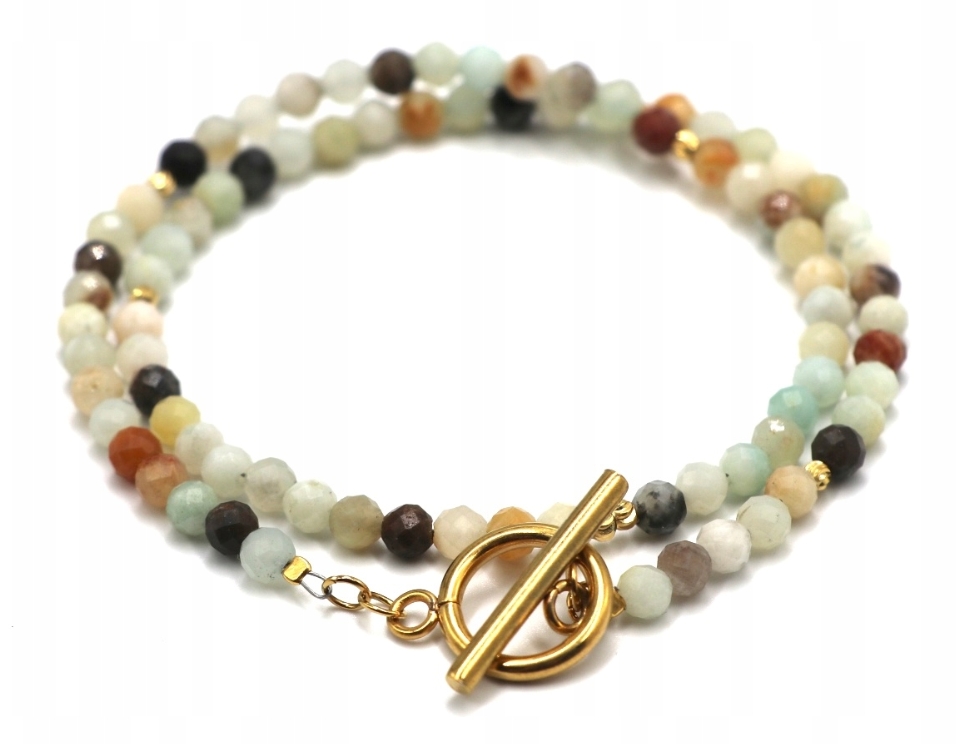 Amazonit Naszyjnik fasetowany ze złotym stalowym zapięciem 4mm