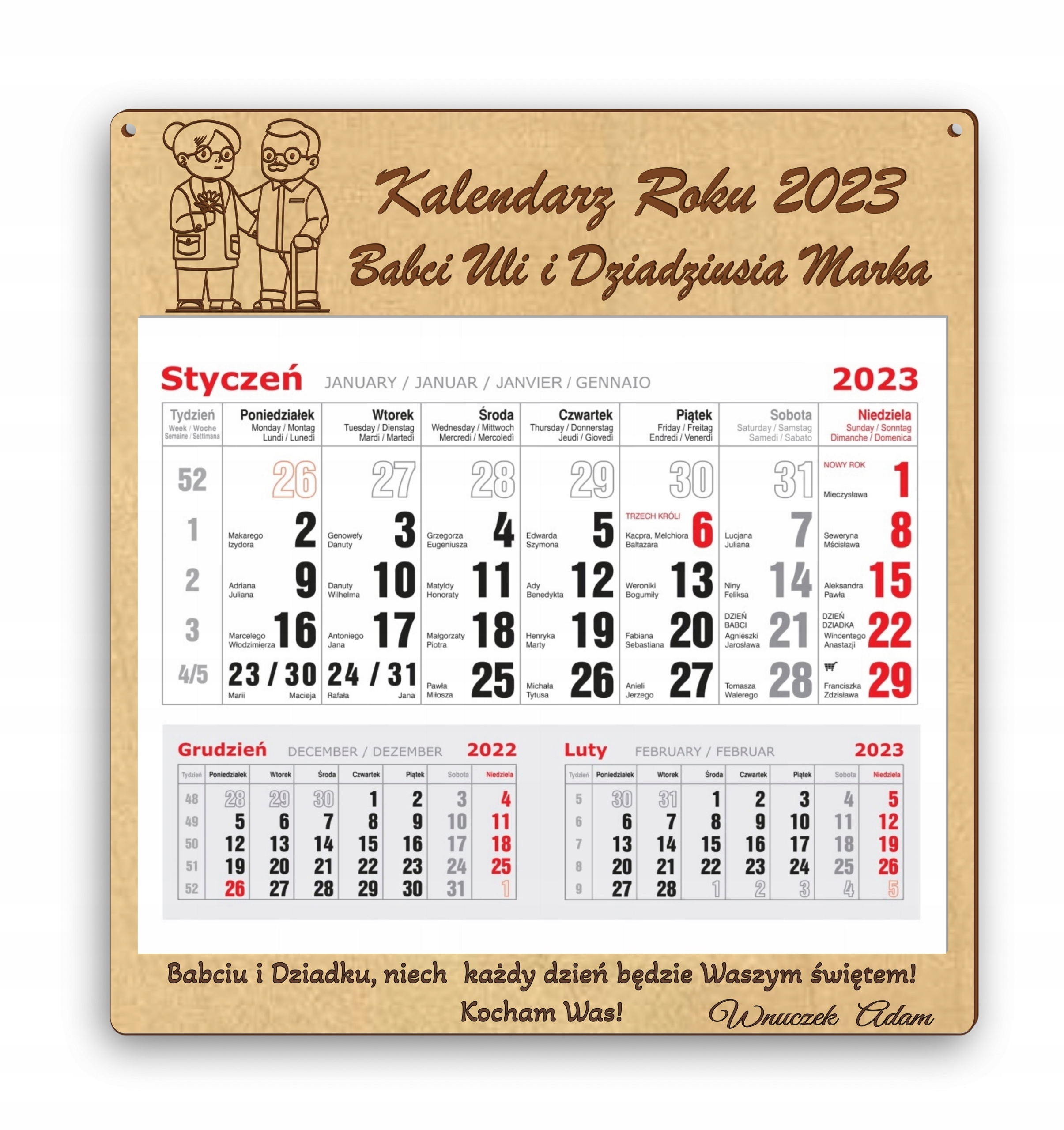 

na Dzień Babci i Dziadka kalendarz +imiona