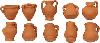 10 hliněných džbánů – výška až 1,8 cm pro postavy 7 – 9 Cm