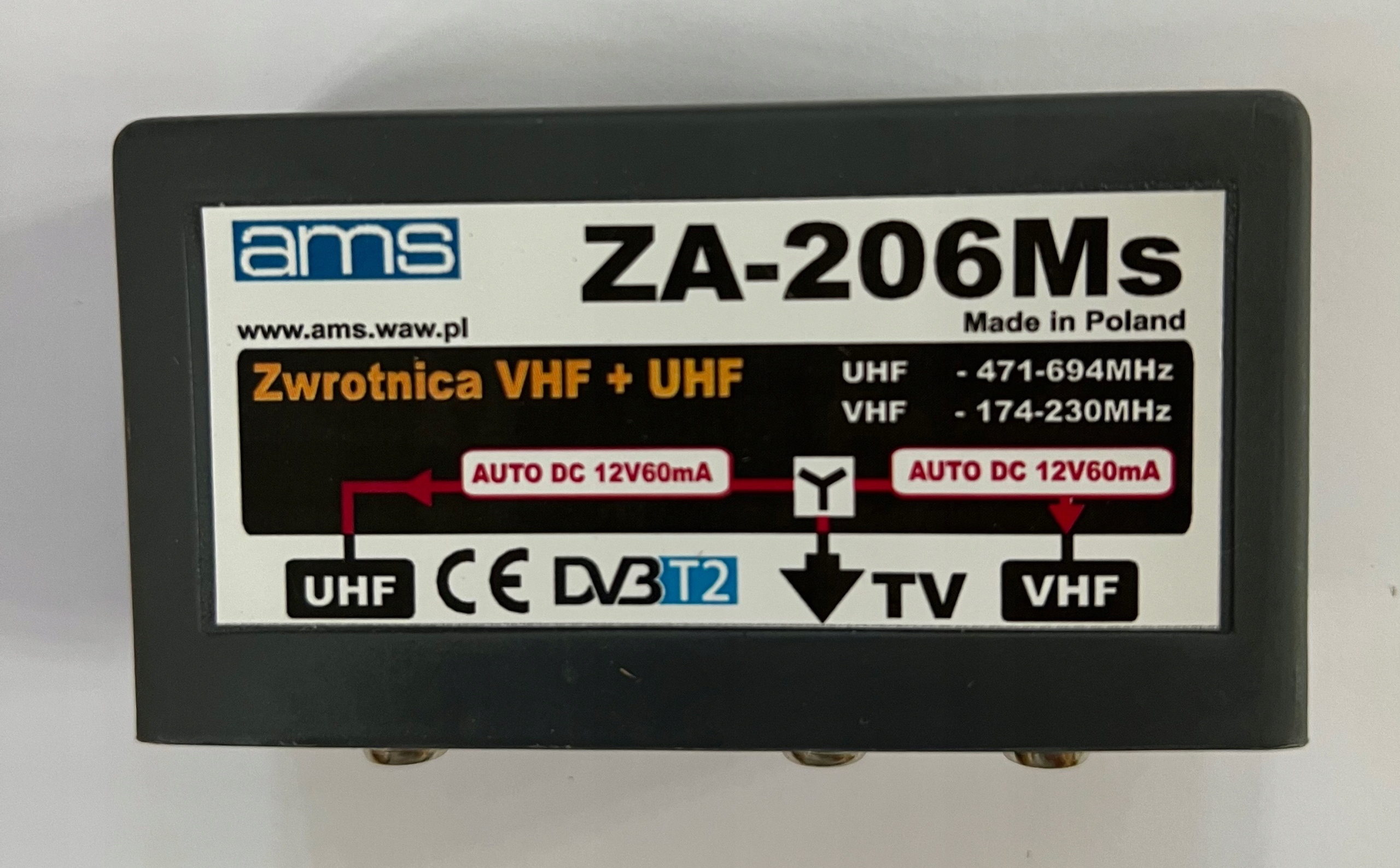 Zwrotnica antenowa DVB-T2 zewnętrzna ZA-206Ms Vhf Uhf Auto DC 174-694Mhz