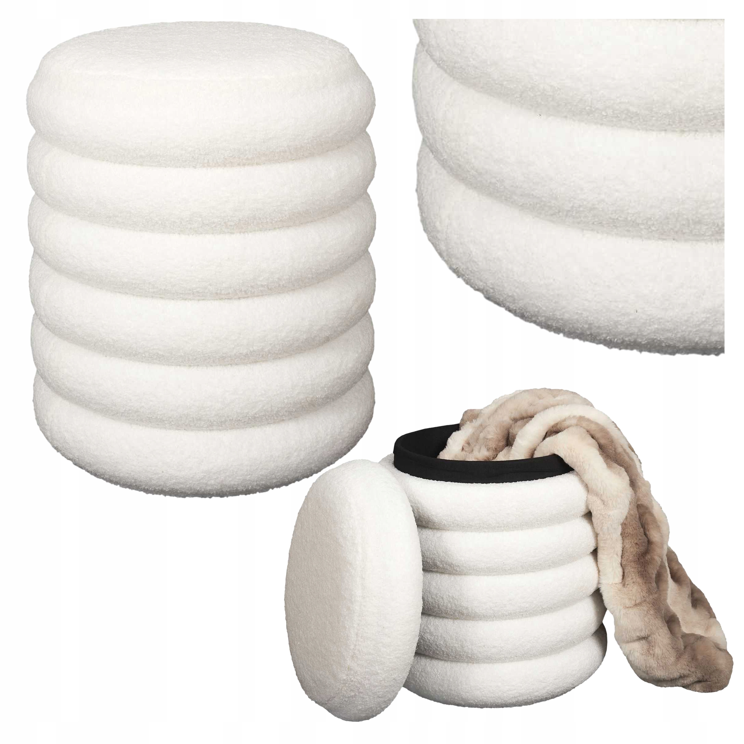 Pufa s funkciou Schowek Bloom boucle biela, otváracia podnožka Loft