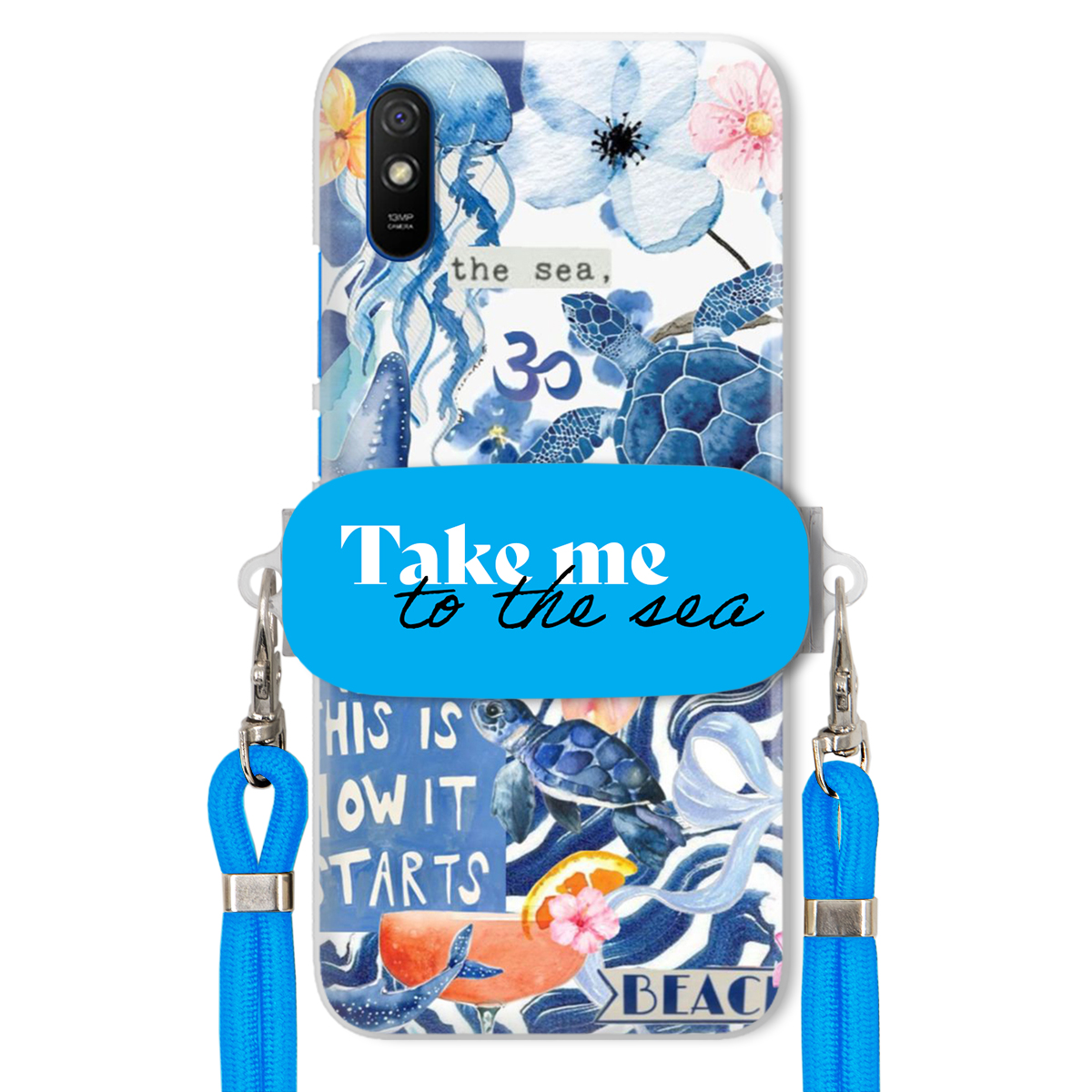 Puzdro pre Xiaomi Redmi 9AT Crossbody vodítko Blue Držiak Take Me To The Sea