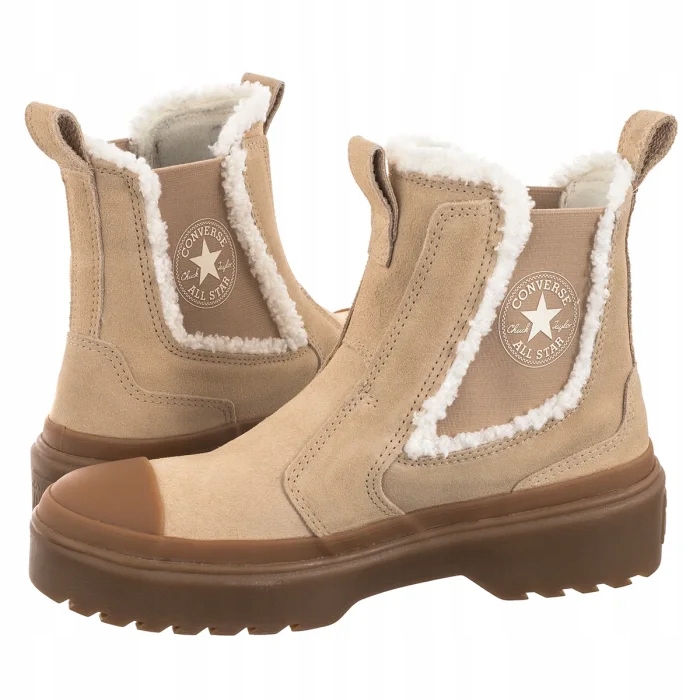 Dámské kožené boty Converse Ctas Chelsea Lugged Hi Béžová