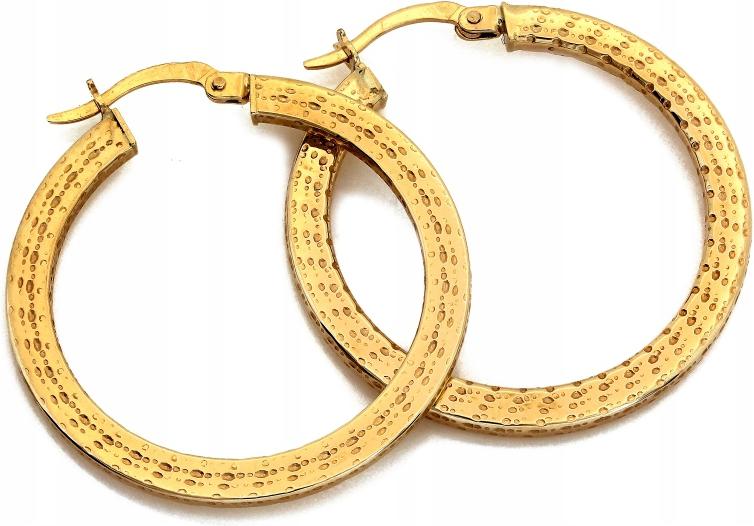 Moderní náušnice ze zlata 585 kola s zdobenou plochou 33 mm 14k