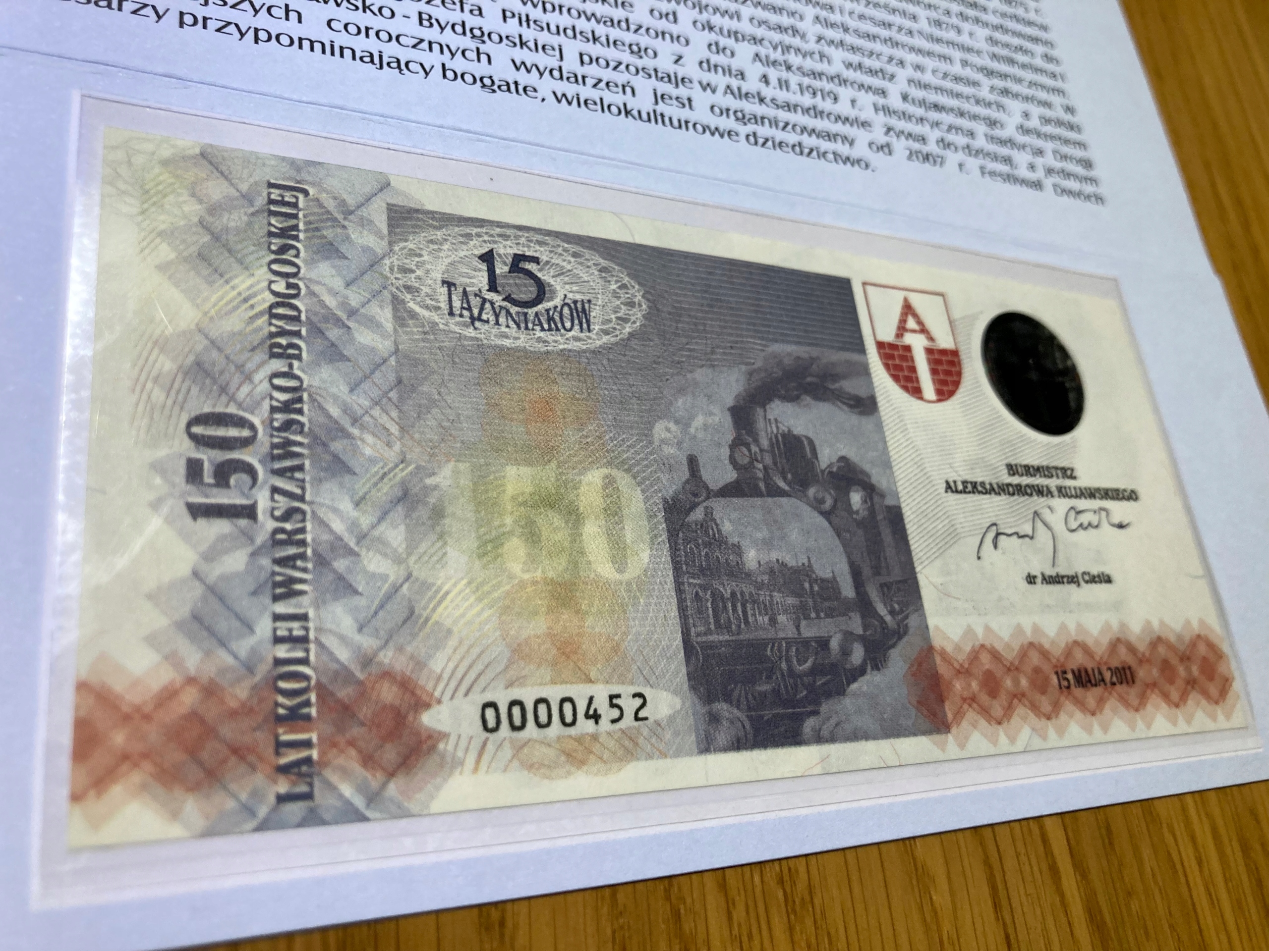 Bon Banknot 150 LAT kolei Warszawsko-Bydgoskiej