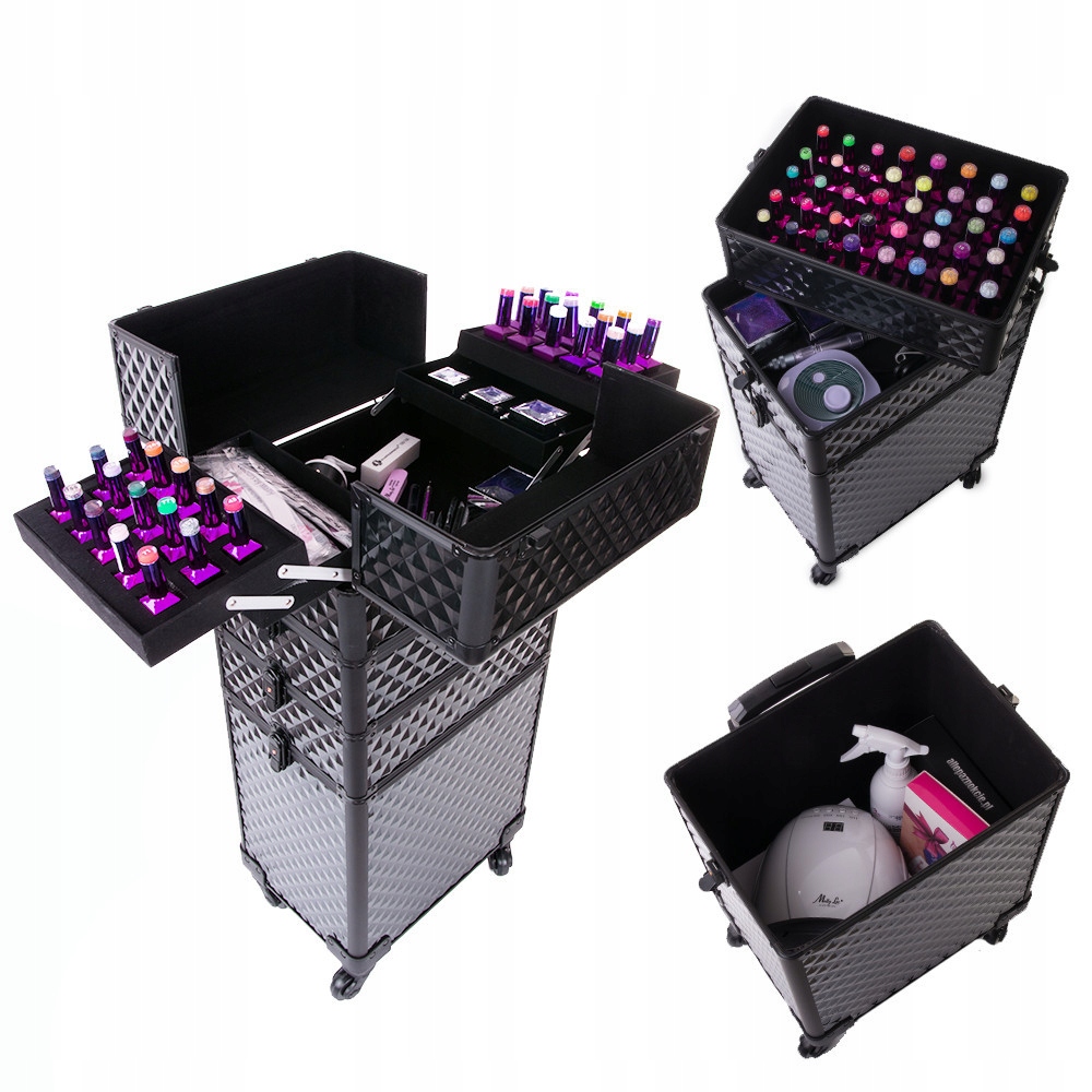 KUFEREK KOSMETYCZNY WIELKI XXXL 4W1 NA KÓŁKACH DIAMOND 3D CZARNY EAN (GTIN) 5903990539565