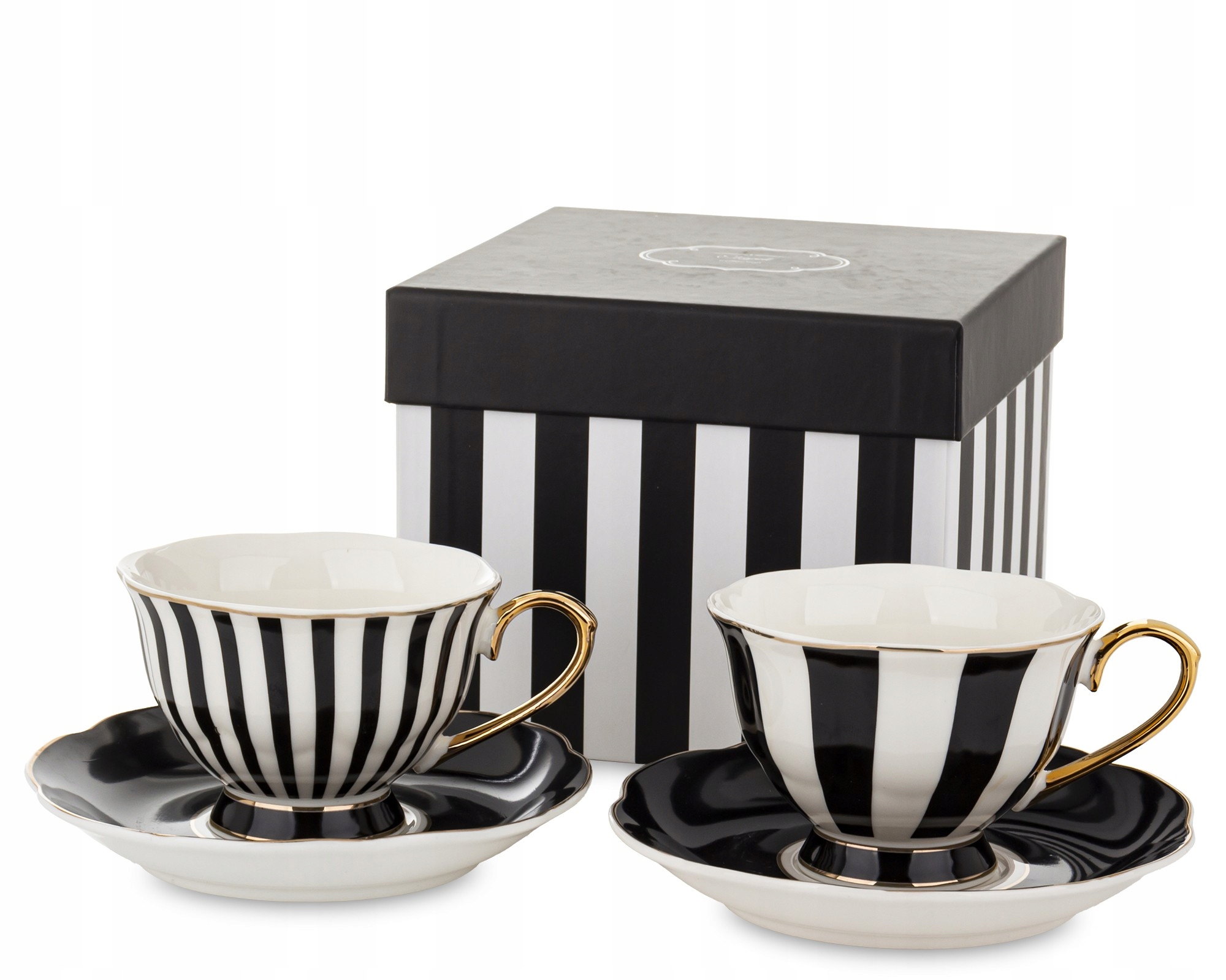 Šálky s podšálkem Sada 220 ml Bílá Černá Zlatá Sada Dárek